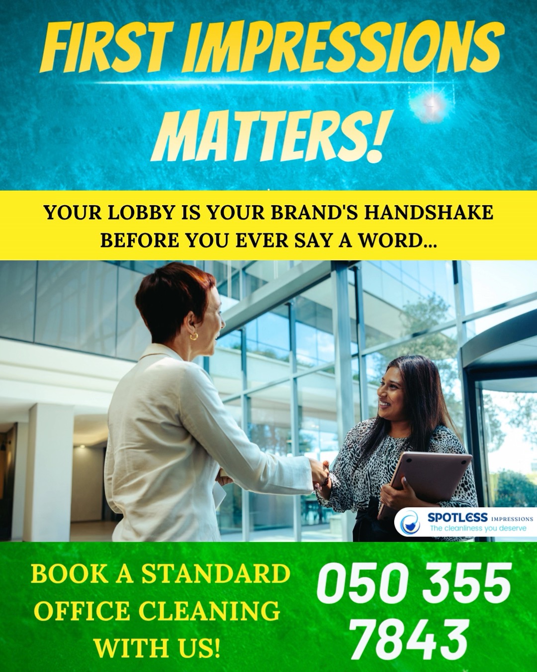 What does your lobby currently say to your high-value clients? Don't let a dusty desk cost you a deal.
We Do,
✅ Customized Commercial Cleaning
✅ High-Traffic Surface Sanitization
✅ Premium Floor Polishing & Glass Care
✅ Specialized Maintenance for UAE Offices

Book a Standard Office Cleaning Today and get FREE AC Duct Inspection! 
DM us or visit Spotlessimpression.com 

#officecleaningdubai #UAECorporate #BusinessExcellence #DubaiBusiness #OfficeMaintenance #FirstImpressions #ProfessionalCleaningUAE #spotlessimpressions #cleaningserviceindubai