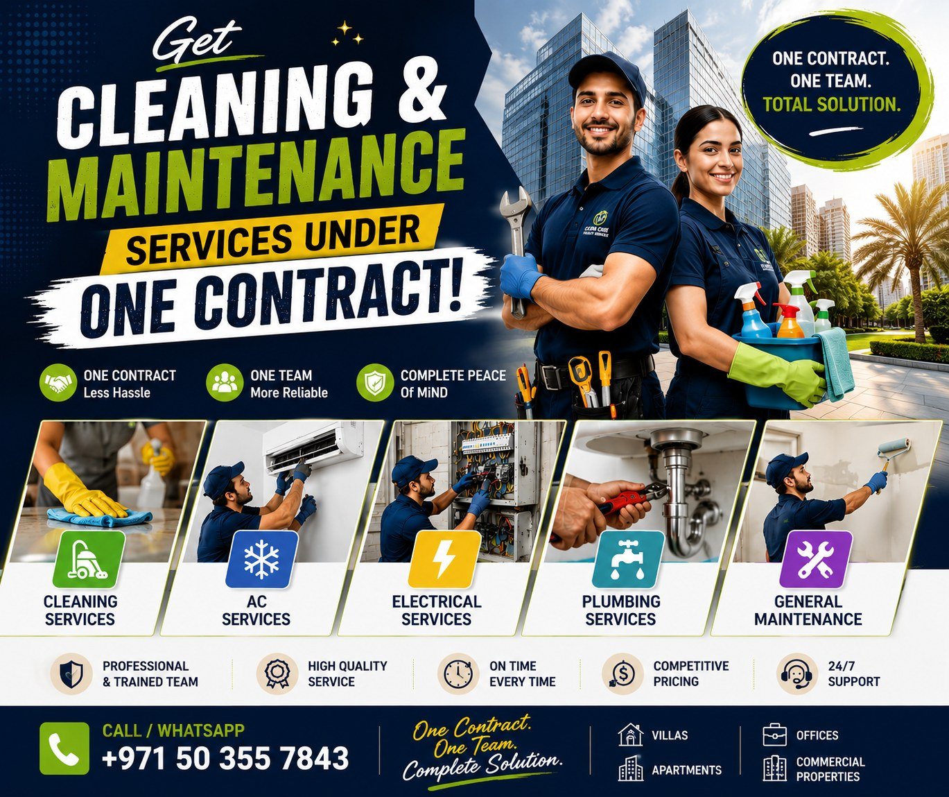 🧹🔧 CLEANING + MAINTENANCE — UNDER ONE CONTRACT!
Are you still managing multiple service providers?
Make it simple. Get your cleaning and maintenance services from one trusted team.
✅ Cleaning Services
✅ General Maintenance
✅ AC Services
✅ Electrical, Plumbing & Painting

🏢 For Villas • Apartments • Offices • Commercial Properties
Contact us now for a free quotation!
📞 Phone: 0503557843
📧 Email: service@spotlessimpression.com
🌐 Website: www.spotlessimpression.com
http://wa.me/+971503557843