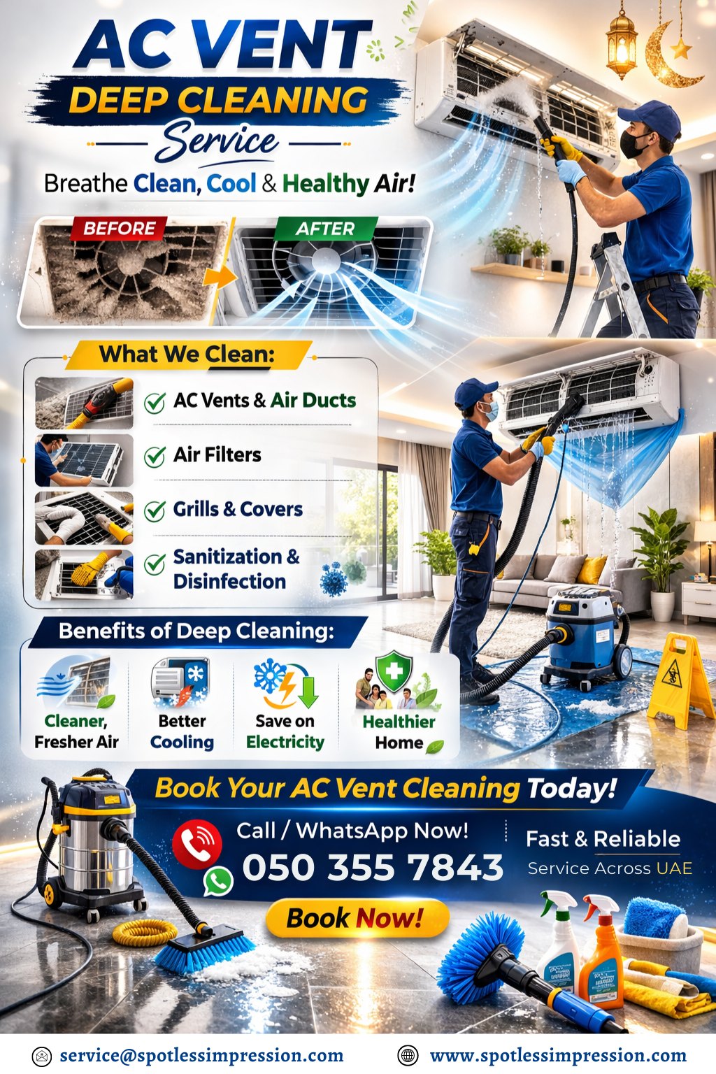 ❄️ AC Vent Deep Cleaning Service.
Is your AC blowing dust, bad odor, or weak airflow? 
😷 It’s time for a deep clean!
📞 Call us at +971503557843 or visit www.spotlessimpression.com 
#ACCleaning #AirDuctCleaning #DeepCleaning #UAECleaning #HealthyAir #HomeMaintenance #officeaccleaning #officecleaning #spotlessimpressions